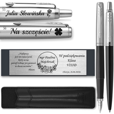 Pióro Wieczne i Długopis Parker Jotter 60 Czarny z ETUI Black GRAWER