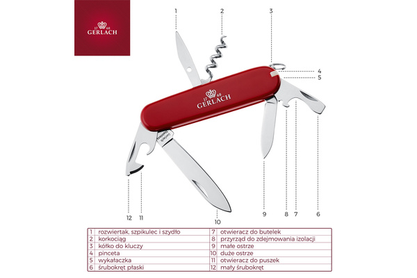 Scyzoryk Wielofunkcyjny Gerlach 12 funkcji z Grawerem Prezent Świąteczny