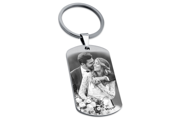 Brelok do Kluczy z GRAWEREM Zdjęcia Stalowy Srebrny Pudełko Premium