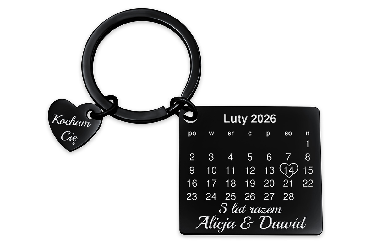 Brelok KALENDARZ z GRAWEREM Zdjęcia Czarny Prezent na Walentynki Rocznicę