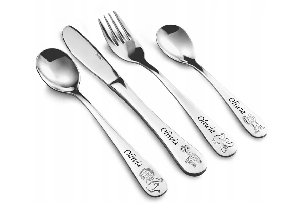 Sztućce dla Dzieci z GRAWEREM Lamart ZOO na Chrzest Roczek Urodzinki