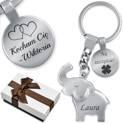 Brelok Słonik na Szczęście z GRAWEREM Prezent dla Mamy Przyjaciółki
