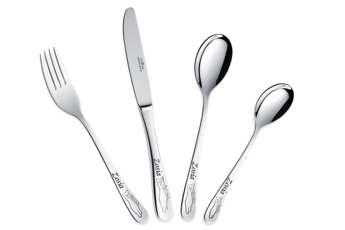 Sztućce dla Dzieci Gerlach Bon Ton Kotki Grawer Prezent na Chrzest Roczek