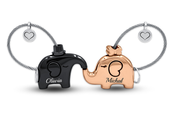 Brelok dla Par Urocze SŁONIKI z Grawerem Prezent na Walentynki Rocznicę