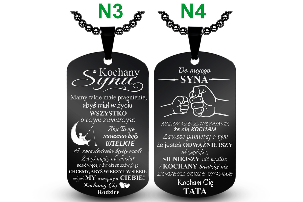 Nieśmiertelnik dla Syna z własnym GRAWEREM Prezent od Mamy Taty Rodziców B