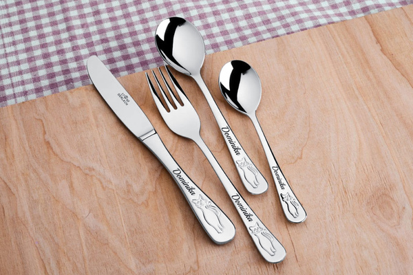 Sztućce dla Dzieci Gerlach Bon Ton Kotki Grawer Prezent na Chrzest Roczek