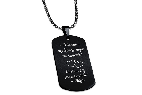 Nieśmiertelnik z GRAWEREM Zdjęcia Męski Stal 316L na Prezent Czarny