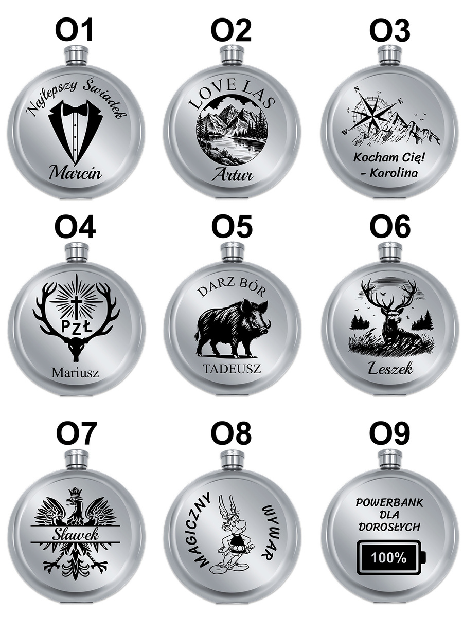 Piersiówka z GRAWEREM Okrągła 240ml GRAWER + Skórzane ETUI - Prezent