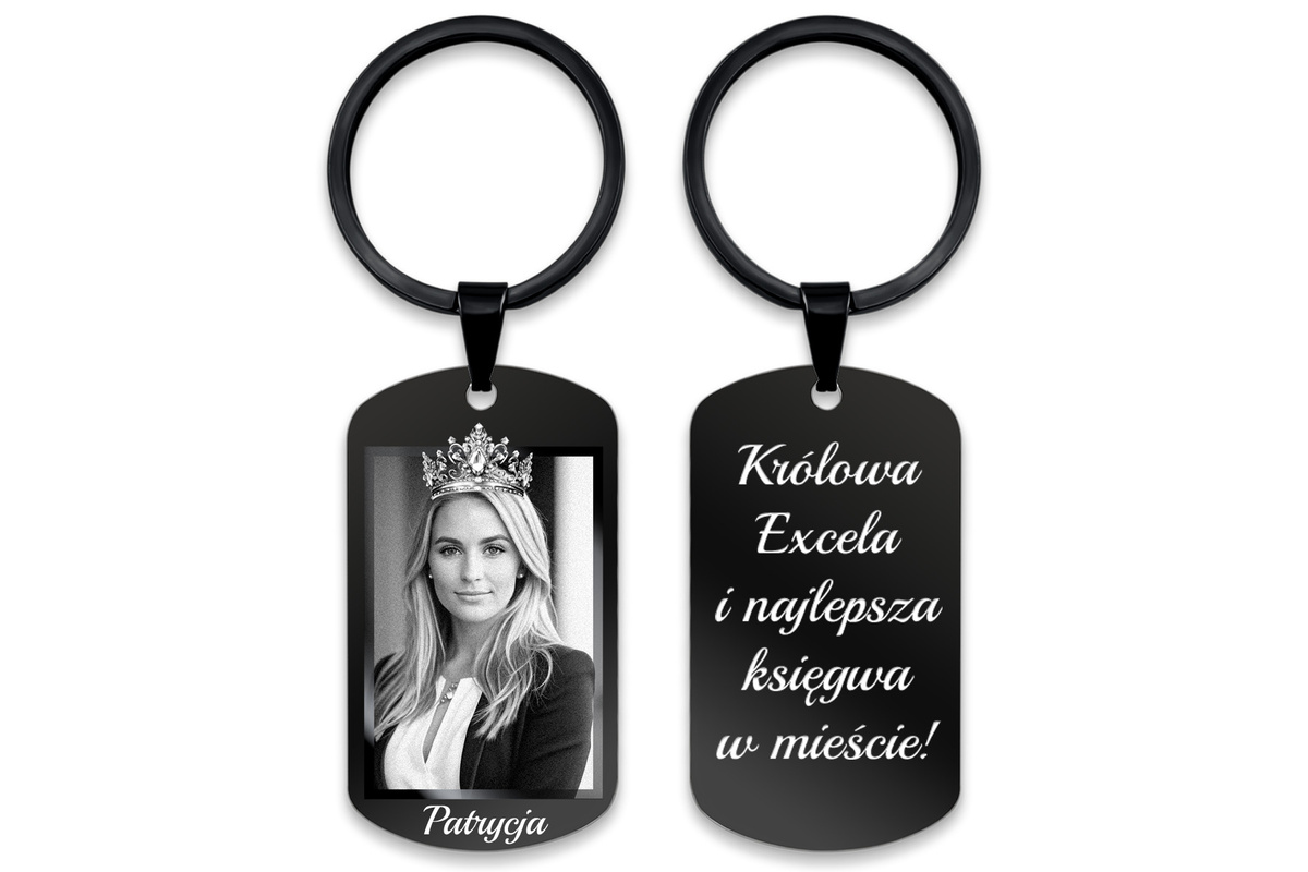 Brelok do Kluczy z GRAWEREM Zdjęcia Stal Szlachetna Czarny Pudełko Premium