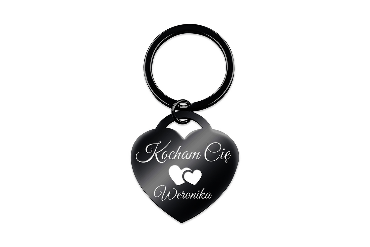 Brelok do Kluczy Serce z GRAWEREM Prezent dla Chłopaka Męża Czarny