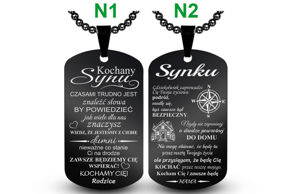 Nieśmiertelnik dla Syna z własnym GRAWEREM Prezent od Mamy Taty Rodziców B
