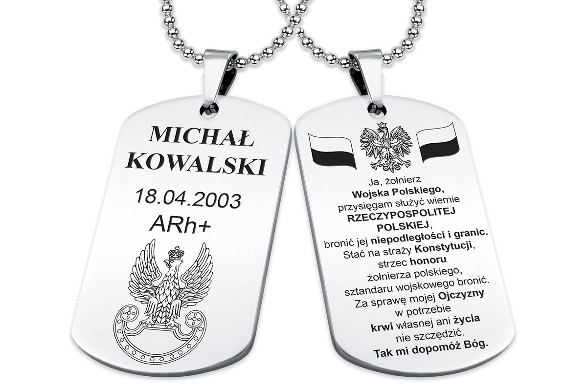 Nieśmiertelnik z GRAWEREM Zdjęcia Męski Stal 316L na Prezent Srebrny