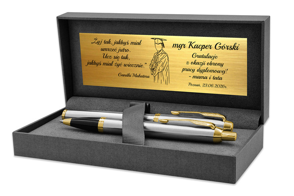 Pióro Wieczne i Długopis Parker IM Brushed GT Pozłacane z GRAWEREM Prezent