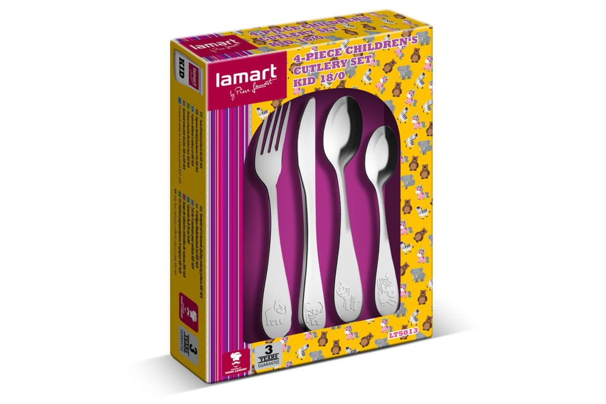 Sztućce dla Dzieci z GRAWEREM Lamart Zwierzątka na Chrzest Roczek Urodzinki