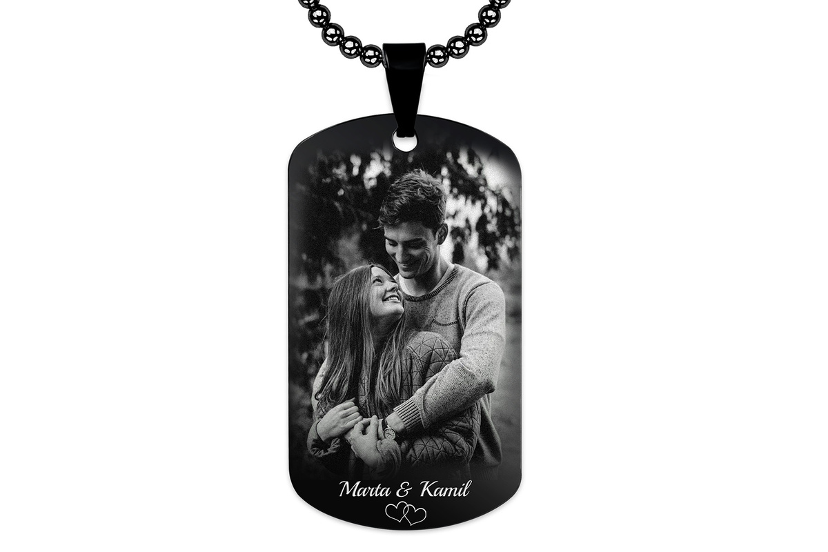 Nieśmiertelnik z GRAWEREM Zdjęcia Męski Stal 316L na Prezent Czarny