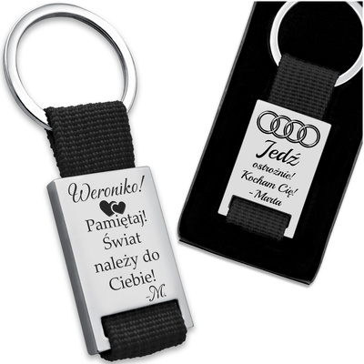 Brelok do Kluczy Metalowy Prostokąt Czarny z GRAWEREM Prezent dla Taty