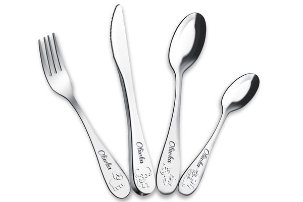 Sztućce dla Dzieci z GRAWEREM Lamart Zwierzątka na Chrzest Roczek Urodzinki