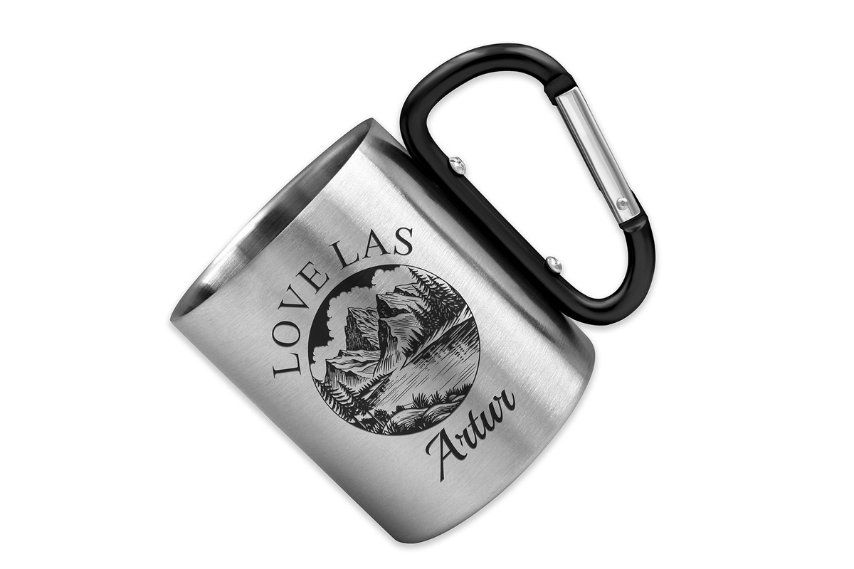 Kubek Stalowy z GRAWEREM 230 ml i Karabińczykiem na Prezent Czarny