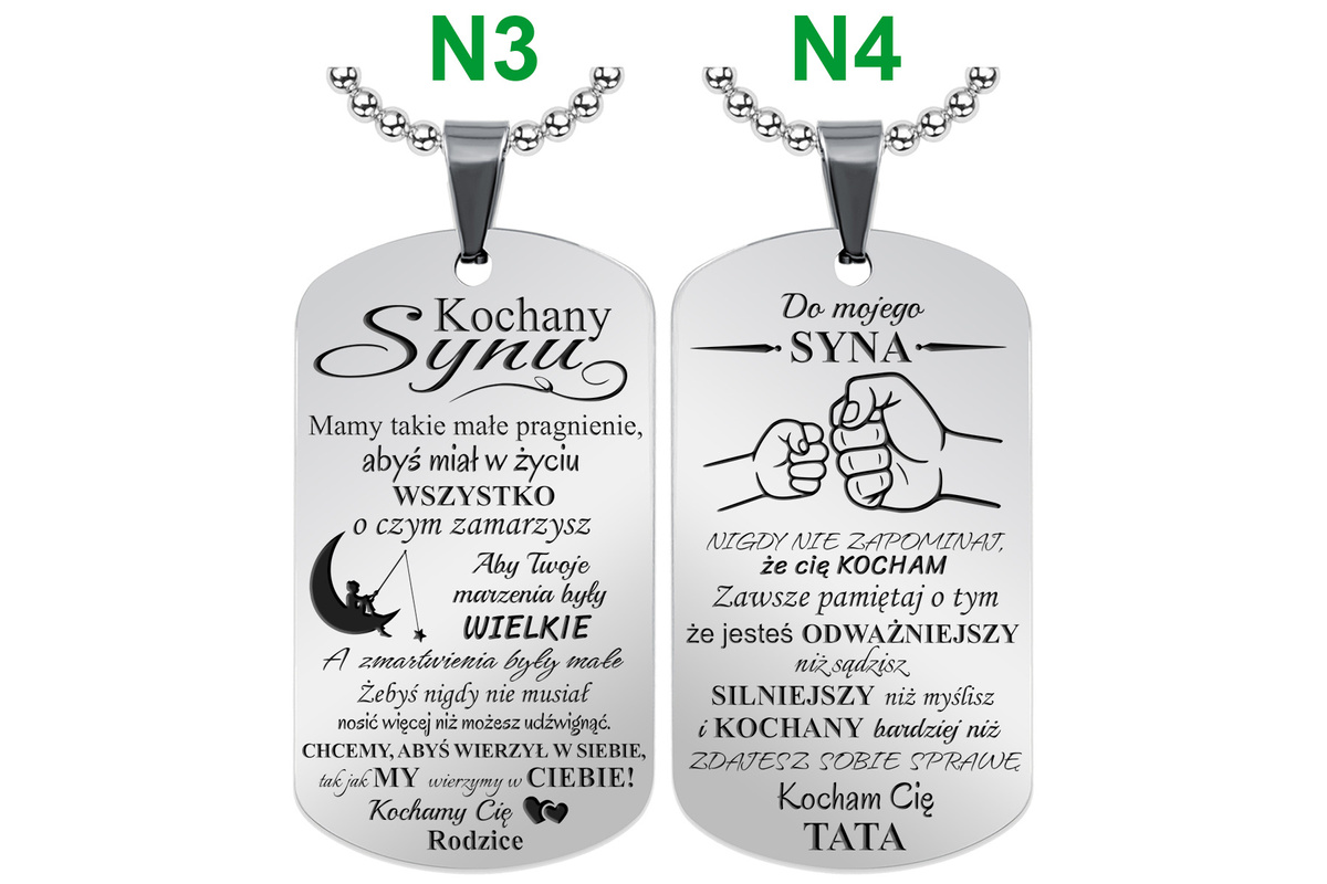 Nieśmiertelnik dla Syna z własnym GRAWEREM Prezent od Mamy Taty Rodziców S