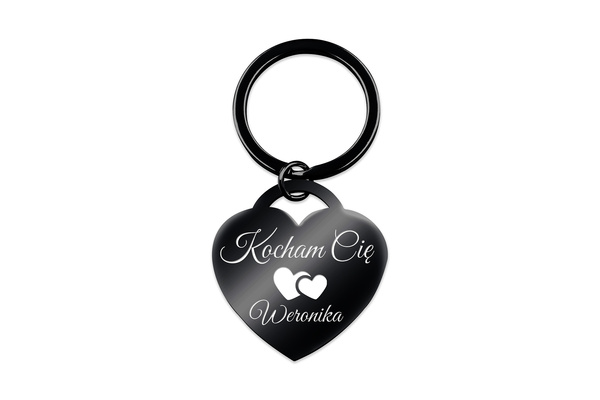 Brelok do Kluczy Serce z GRAWEREM Prezent dla Chłopaka Męża Czarny
