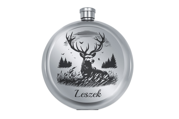 Piersiówka z GRAWEREM Okrągła 240ml GRAWER + Skórzane ETUI - Prezent