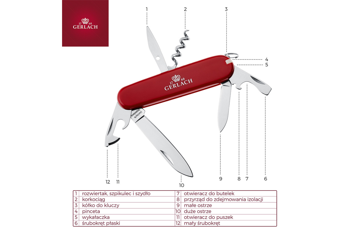 Scyzoryk Wielofunkcyjny Gerlach 12 funkcji z Grawerem Prezent Świąteczny