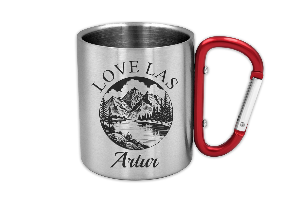 Kubek Stalowy z GRAWEREM 230 ml i Karabińczykiem na Prezent Czerwony