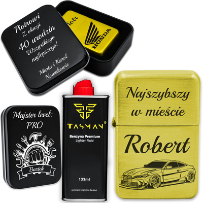 Prezent Świąteczny dla Męża Zapalniczka Gold z GRAWEREM + Pudełko