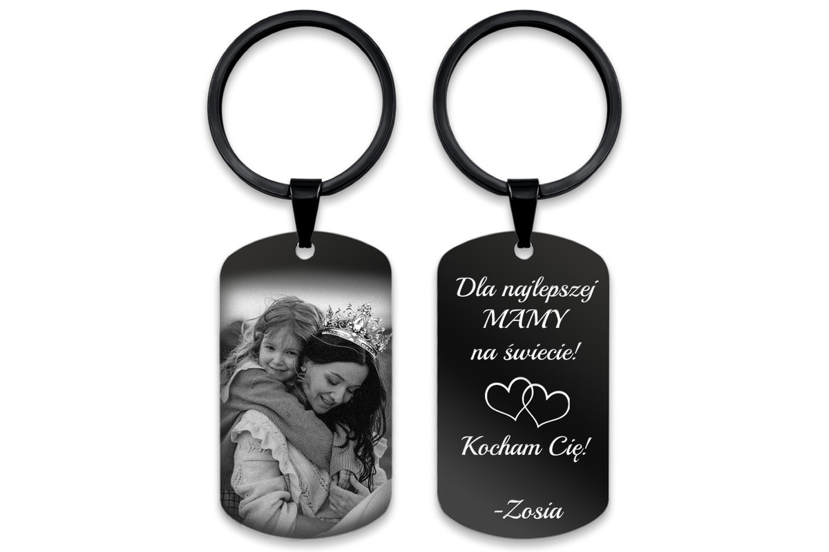 Brelok do Kluczy z GRAWEREM Zdjęcia Stalowy Prosty na Prezent Czarny