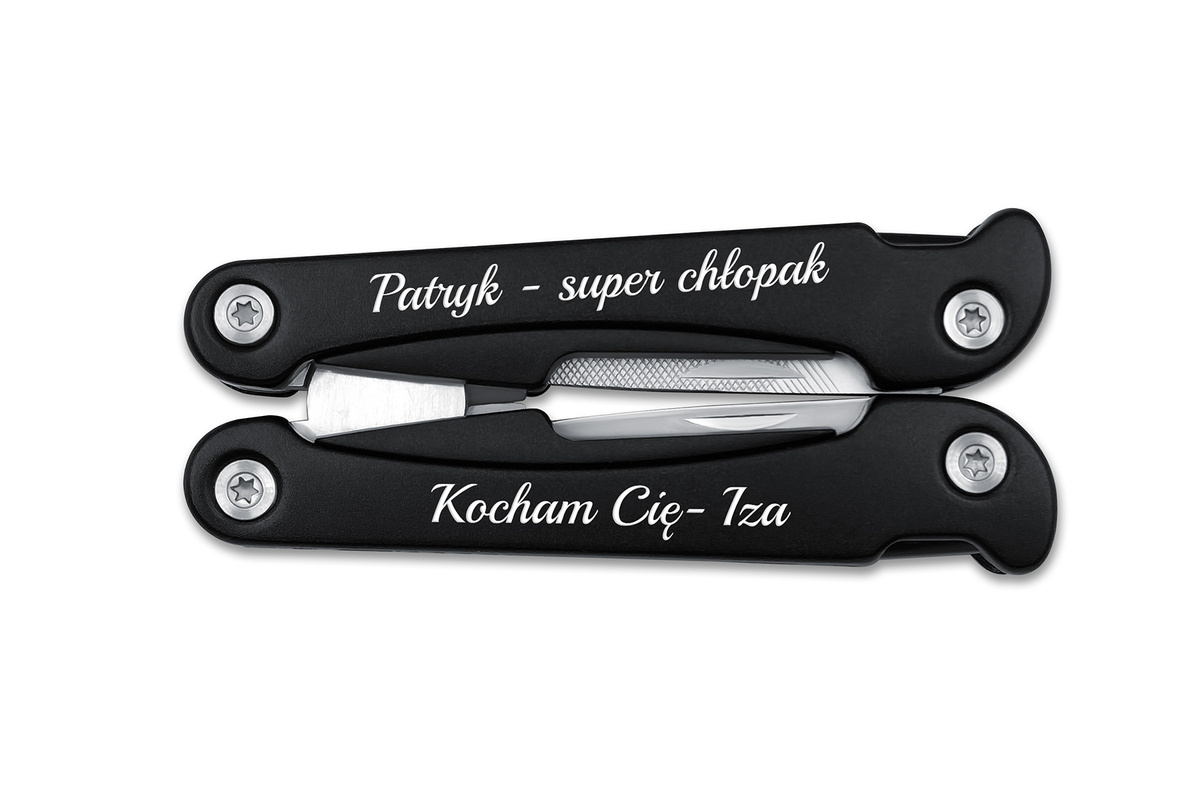  Zestaw Prezentowy Multitool Latarka LED Kompas GRAWER dla Mężczyzny Czarny