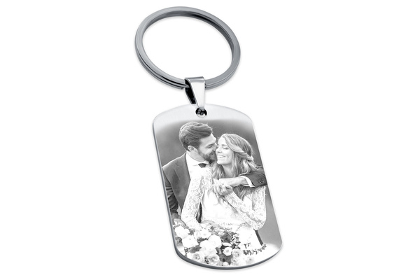 Brelok do Kluczy z GRAWEREM Zdjęcia Stalowy Prosty na Prezent Srebrny