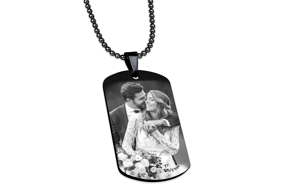 Nieśmiertelnik z GRAWEREM Zdjęcia Męski Stal 316L na Prezent Czarny