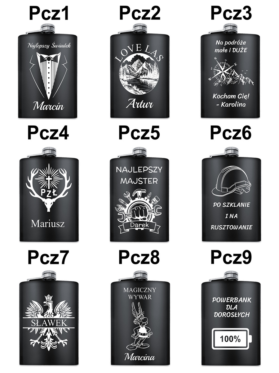 Piersiówka z GRAWEREM Stal 316L CZARNA 240ml GRAWER Prezent dla Taty Męża