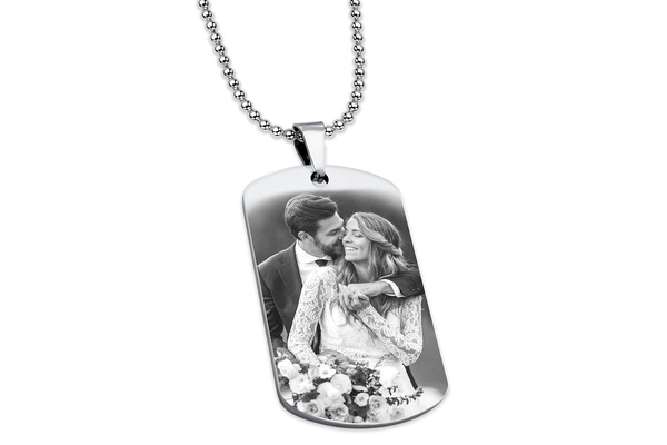 Nieśmiertelnik z GRAWEREM Zdjęcia Męski Stal 316L na Prezent Srebrny