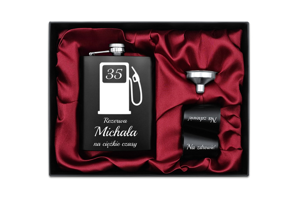 Piersiówka z Kieliszkami i GRAWEREM Czarna ZESTAW Prezent dla Taty Męża