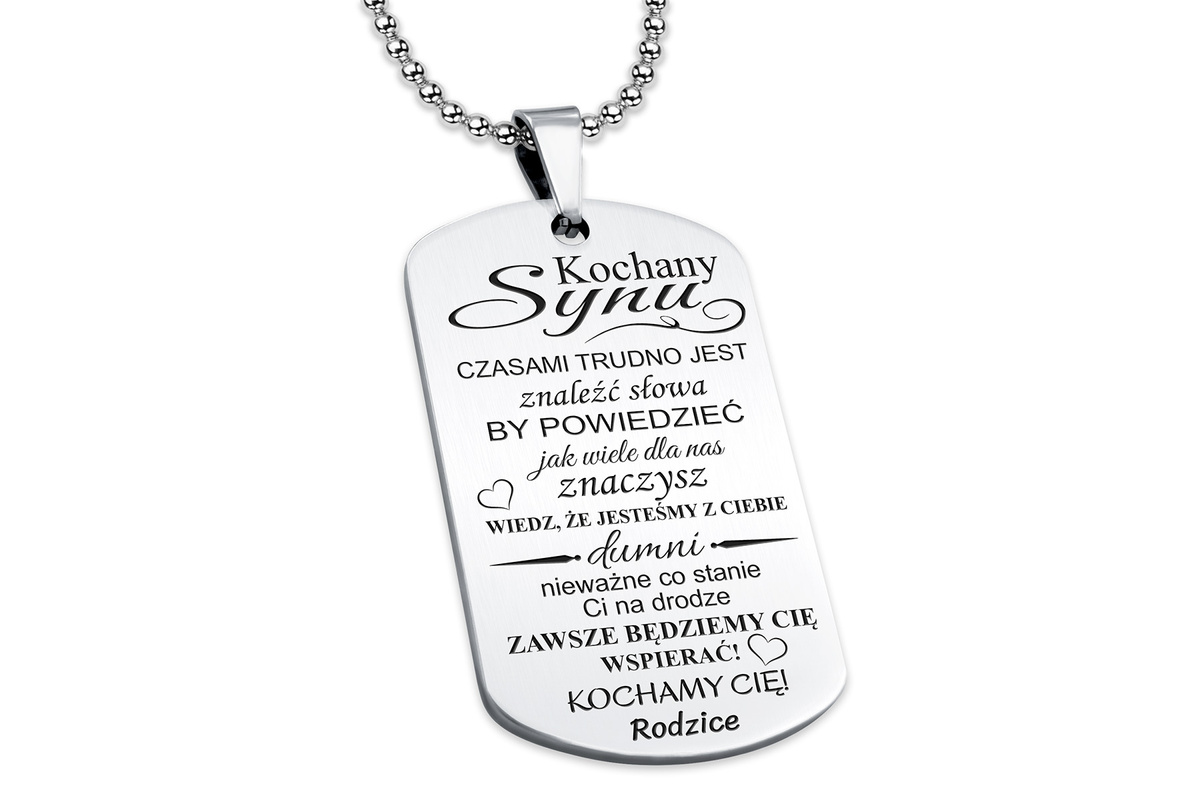 Nieśmiertelnik dla Syna z własnym GRAWEREM Prezent od Mamy Taty Rodziców S