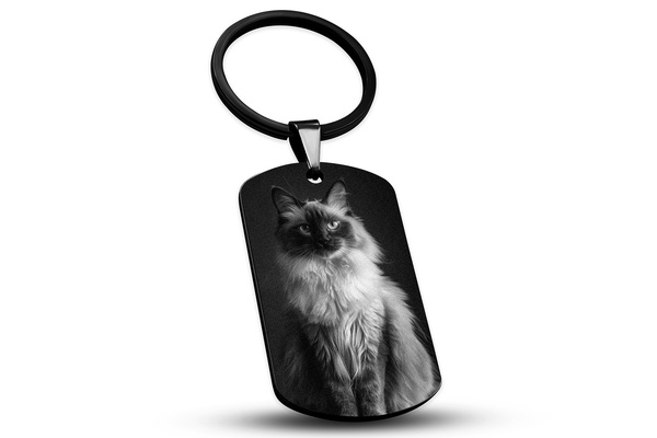 Brelok do Kluczy Stalowy z GRAWEREM Zdjęcia Kota PUPILA na Prezent Czarny