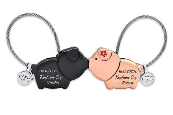 Brelok dla Par Urocze ŚWINKI Magnes z Grawerem Prezent na Rocznicę 