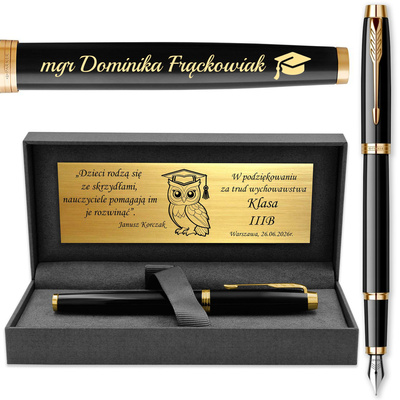 Pióro Wieczne Parker IM Czarne GT Pozłacane z GRAWEREM Gratis na Prezent