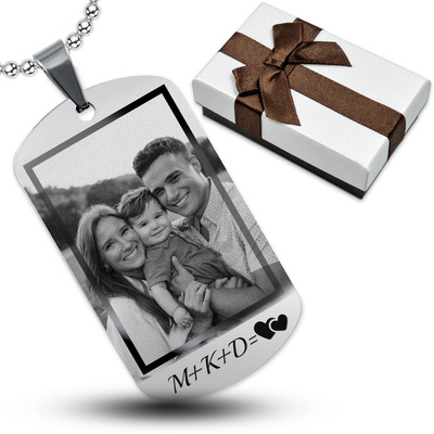 Nieśmiertelnik z GRAWEREM Zdjęcia Męski Stal 316L na Prezent Srebrny