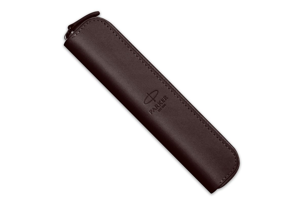 Skórzane Etui Parker Brąz Burgundowy na Długopis Pióro Ołówek Piórnik
