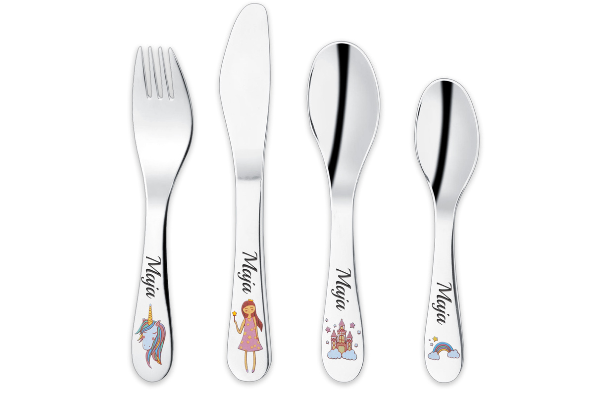 Komplet Sztućców dla Dzieci Jednorożec Grawer Prezent na Chrzest Roczek