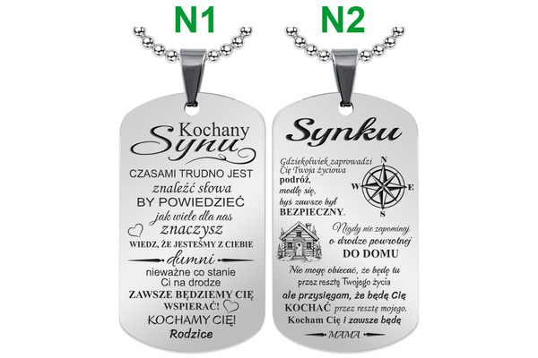 Nieśmiertelnik dla Syna z własnym GRAWEREM Prezent od Mamy Taty Rodziców S