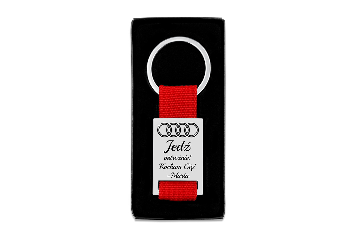 Brelok do Kluczy Metalowy Prostokąt Czerwony z GRAWEREM Prezent dla Taty