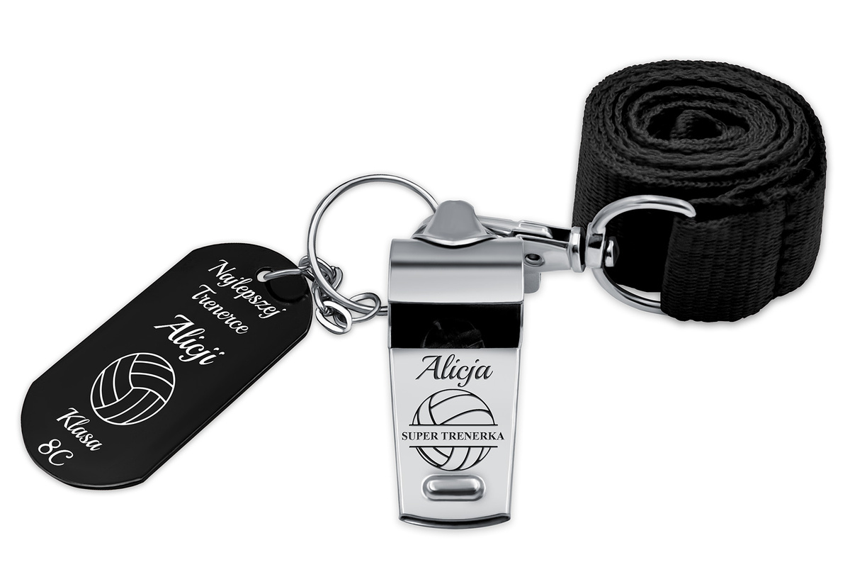 Gwizdek Metalowy Prezent dla Trenera Nauczyciela WF GRAWER + Brelok