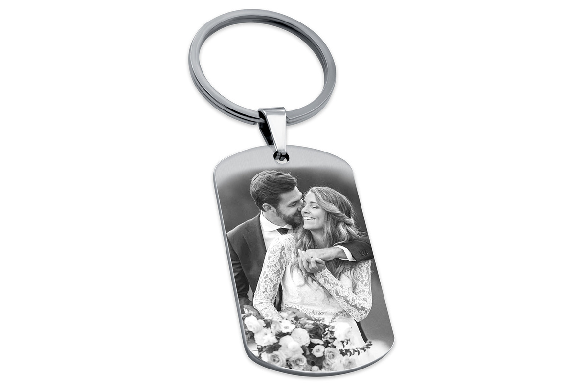 Brelok do Kluczy z GRAWEREM Zdjęcia Stalowy Srebrny Pudełko Premium