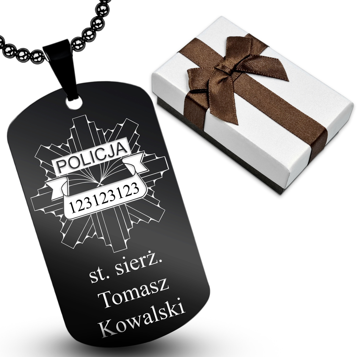 Nieśmiertelnik z GRAWEREM Doskonały Prezent dla Policjanta Czarny