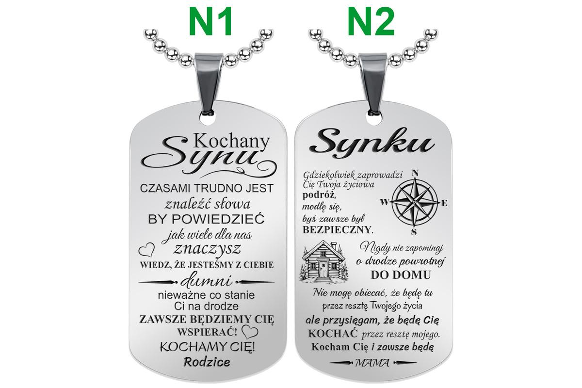 Nieśmiertelnik dla Syna z własnym GRAWEREM Prezent od Mamy Taty Rodziców S