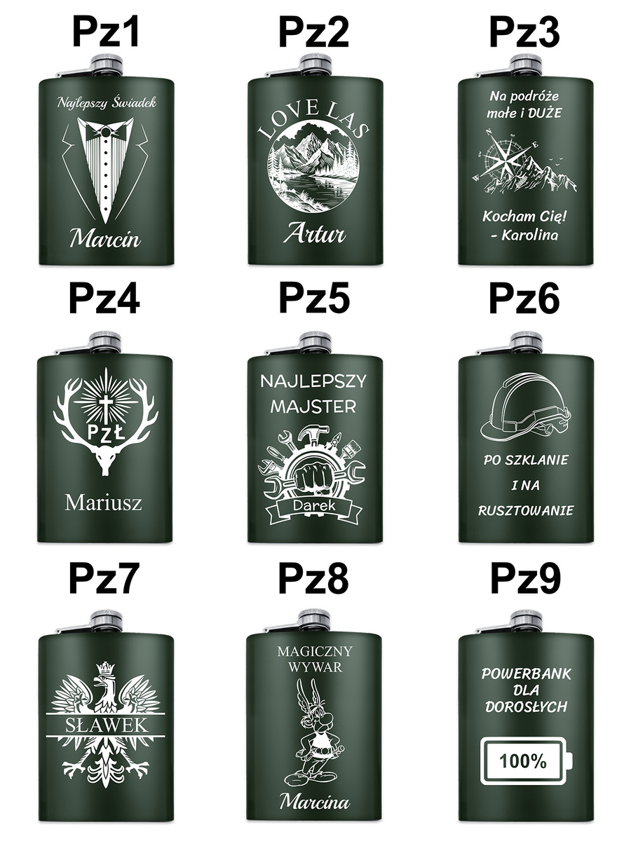 Piersiówka z GRAWEREM Stal Military GREEN 240ml GRAWER Prezent dla Taty