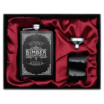 Piersiówka z Kieliszkami i GRAWEREM Czarna ZESTAW Prezent dla Taty Męża